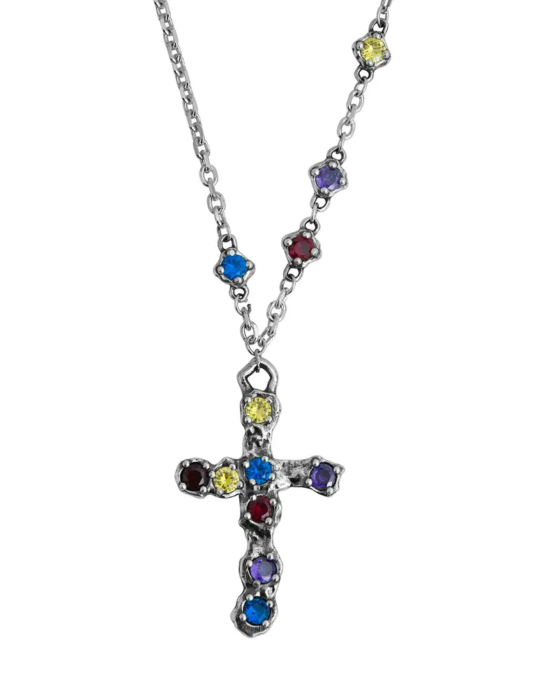 Heavy Multicolor Stone Cross Necklace 1