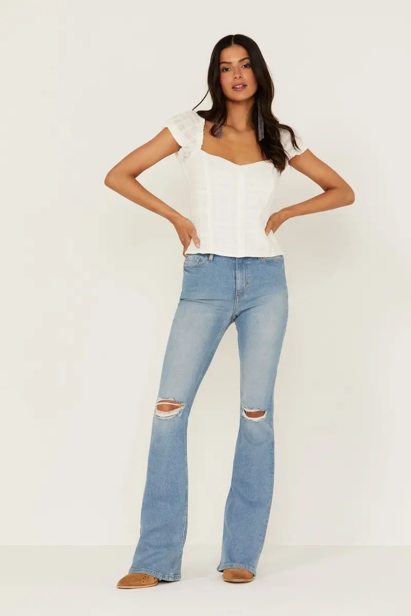 High Risin' Roadtrip Wash Stretch Distressed Knee Flare Jeans 1