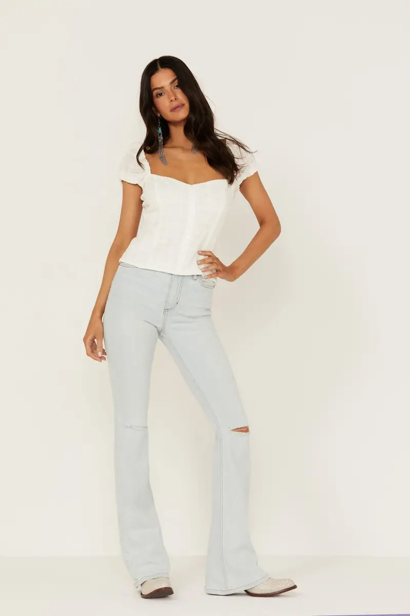 High Risin' Sunglow Wash Distressed Knee Flare Jeans 1