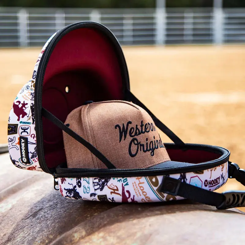 Hooey Cap Carrier -Cream W/Black & Burgundy Rodeo Print - Cc012 1