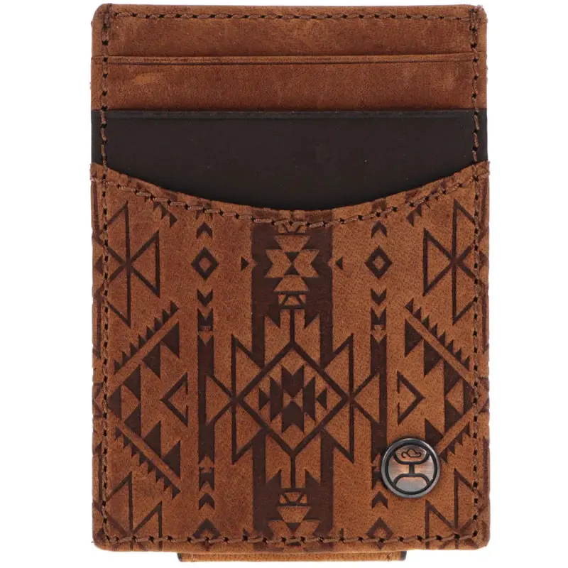 Hooey "Monterey" Money Clip Brown W/ Aztec Embossed Print - Hmc021-Tnbr 1