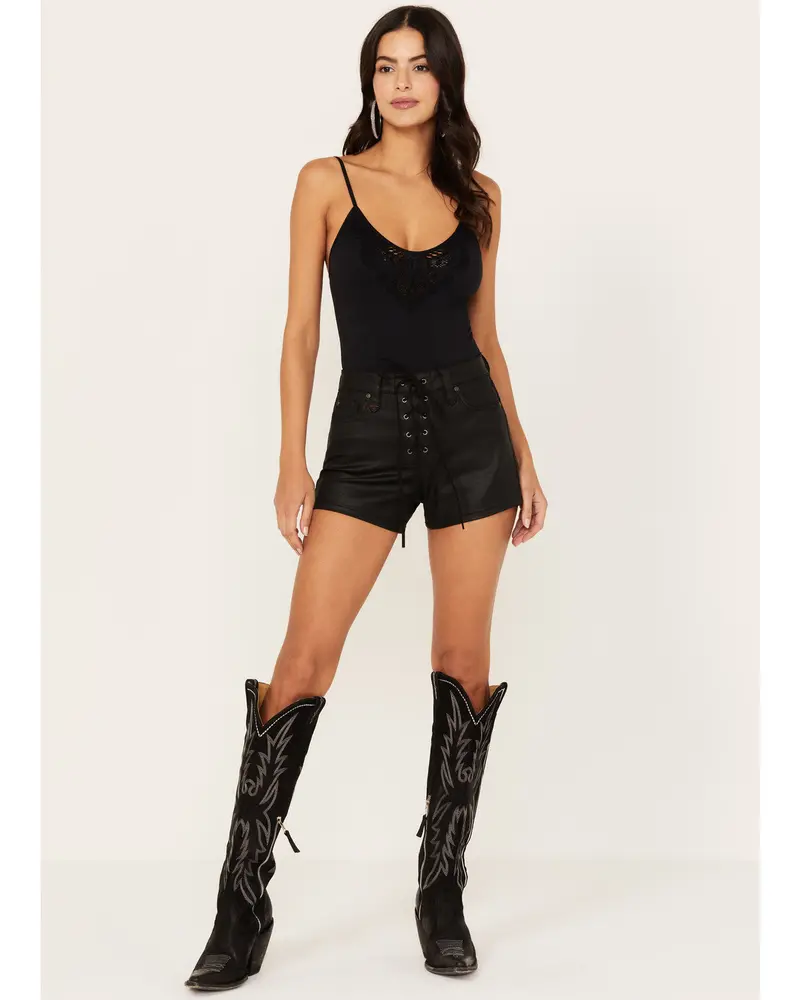 Horseshoe Lane High Risin Coated Lace-Up Shorts 1