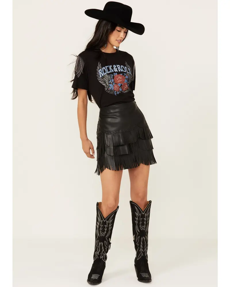 Irene Fringe Faux Leather Skirt 3