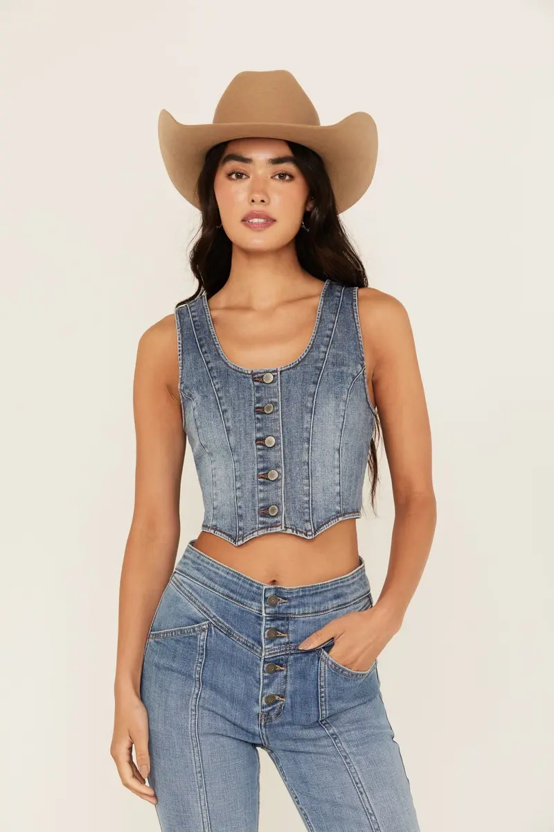 Ivywood Medium Wash Stretch Denim Vest 1