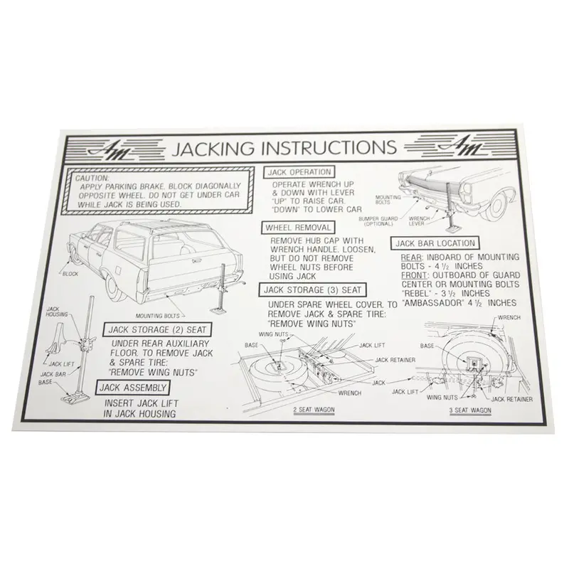 Jack Instructions Decal, 1966-67 Amc, Rambler Rebel, Ambassador Station Wagon 1