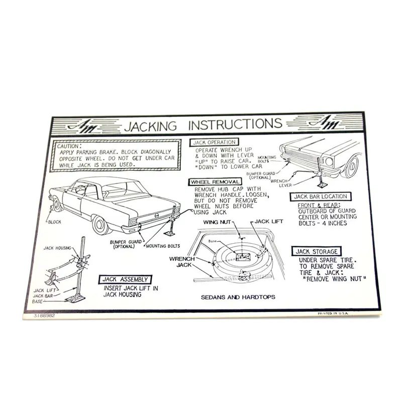 Jack Instructions Decal, 1967-68 Rambler American 1