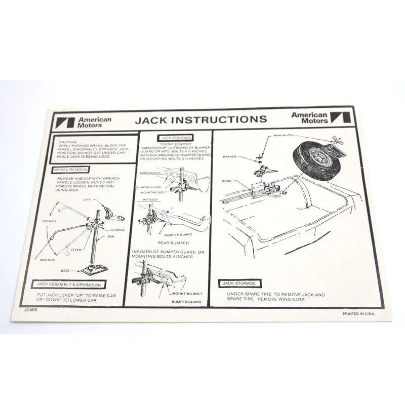 Jack Instructions Decal, 1972-73 Ambassador, Matador 1
