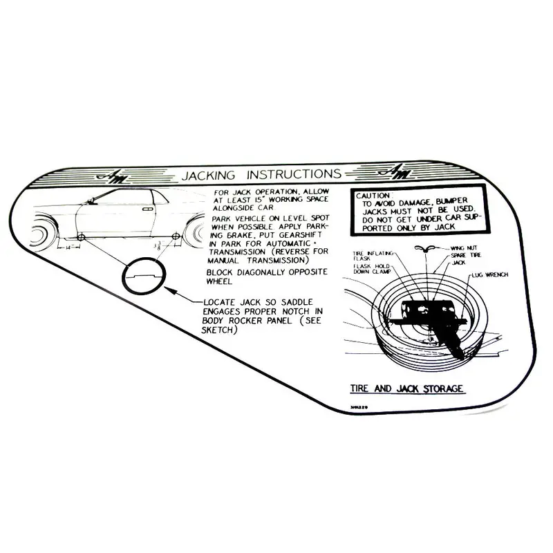 Jack Instructions Decal, Space Saver Spare, 1968-69 Amc Amx, Javelin 1