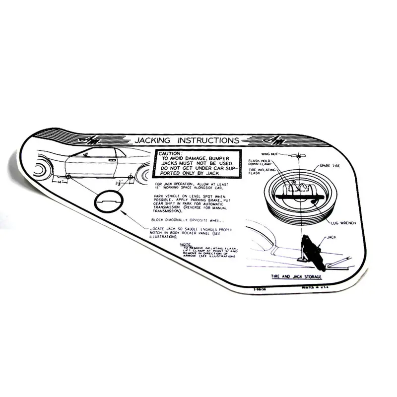 Jack Instructions Decal, Space Saver Tire, 1970 Amc Amx, Javelin 1