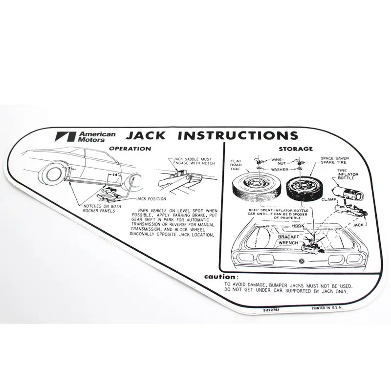 Jack Instructions, Space Saver, 1973-74 Amc Javelin, Javelin Amx 1