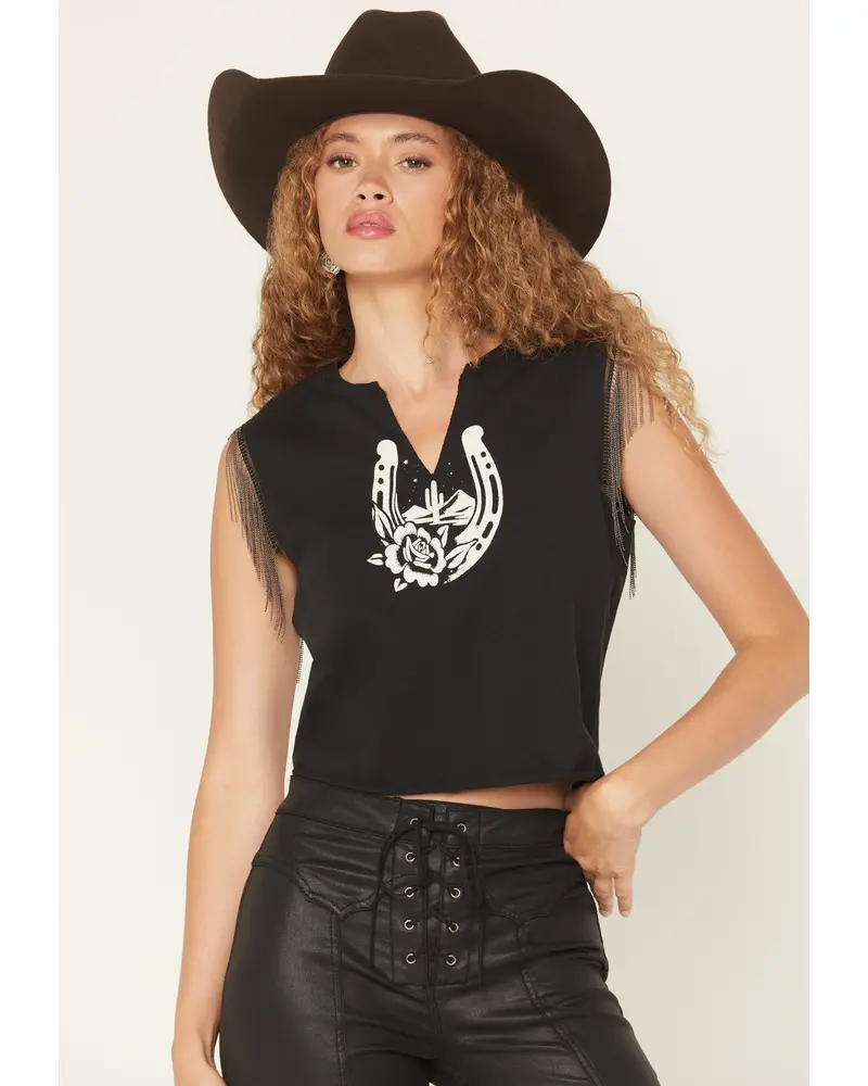 Jane Horseshoe Fringe Graphic Muscle Tank Top 1