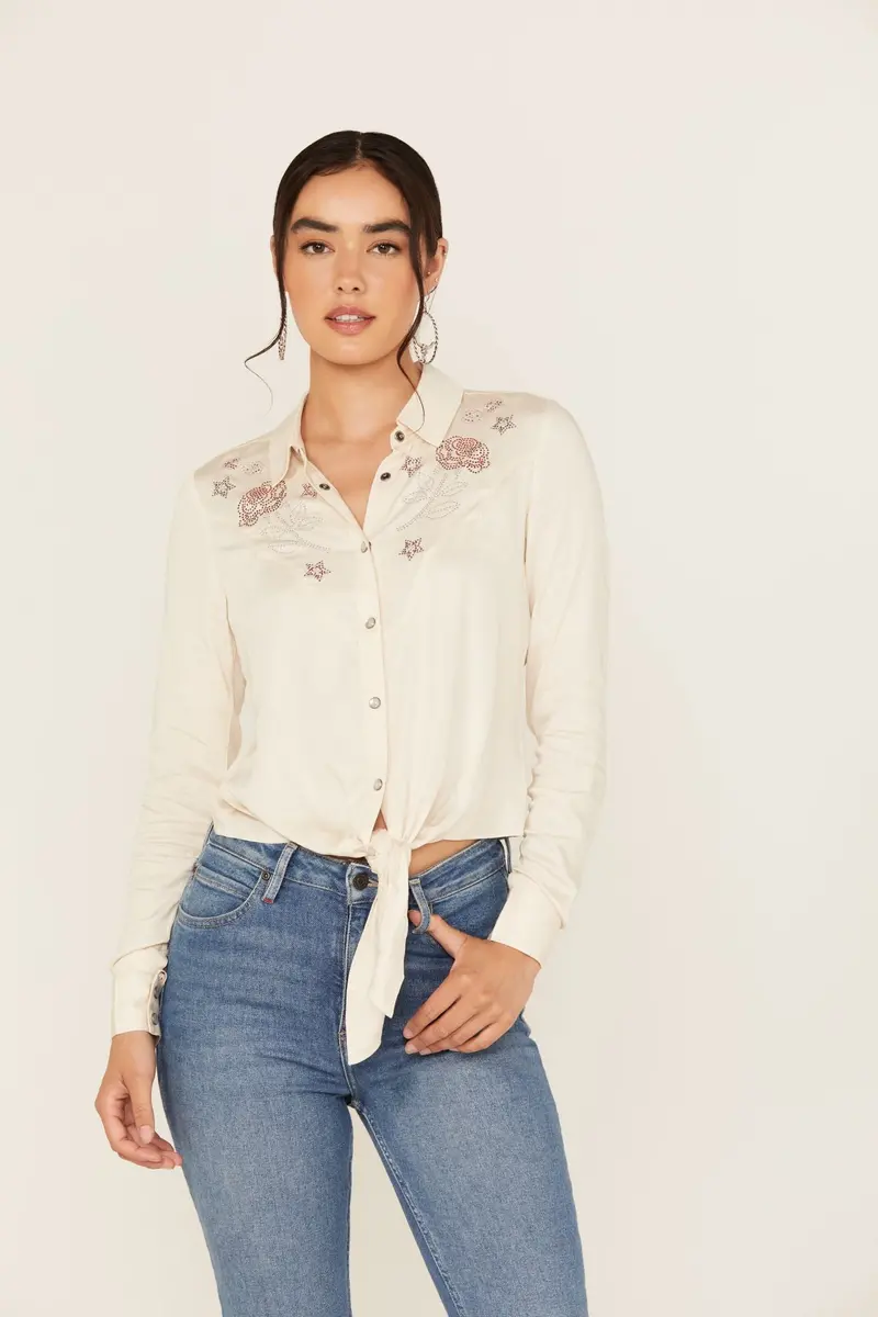 Jessamin Embellished Long Sleeve Tie-Front Snap Western Shirt 1