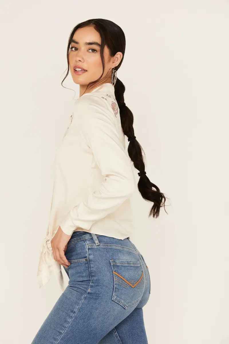 Jessamin Embellished Long Sleeve Tie-Front Snap Western Shirt 2