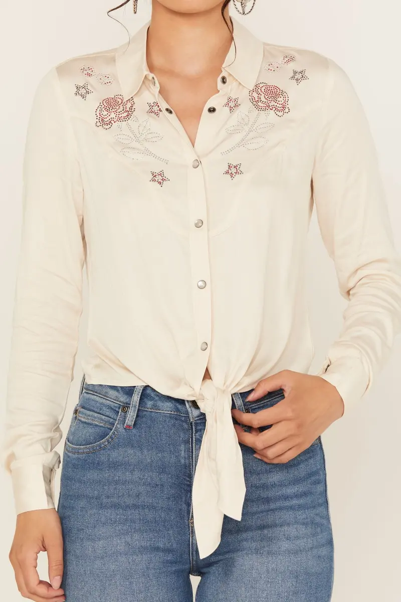 Jessamin Embellished Long Sleeve Tie-Front Snap Western Shirt 3