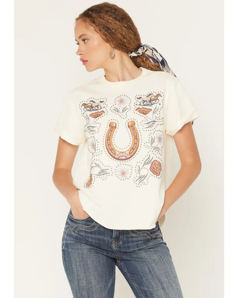 Joyce Floral Horseshoe Short Sleeve Graphic Tee 1