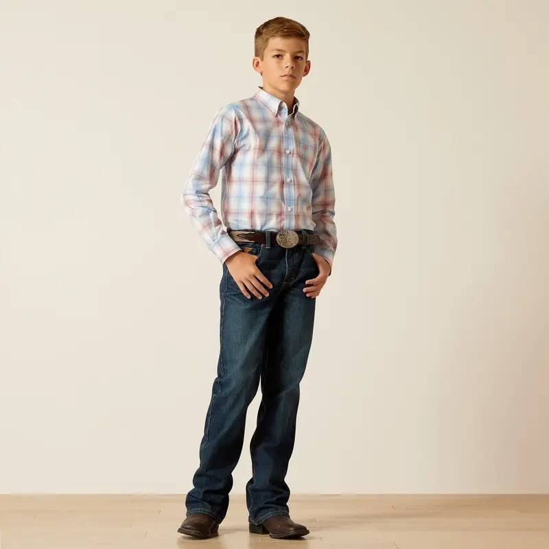 Kids Ariat Pro Joshua Ceramic Teal Long Sleeve Shirt - 10051402 1