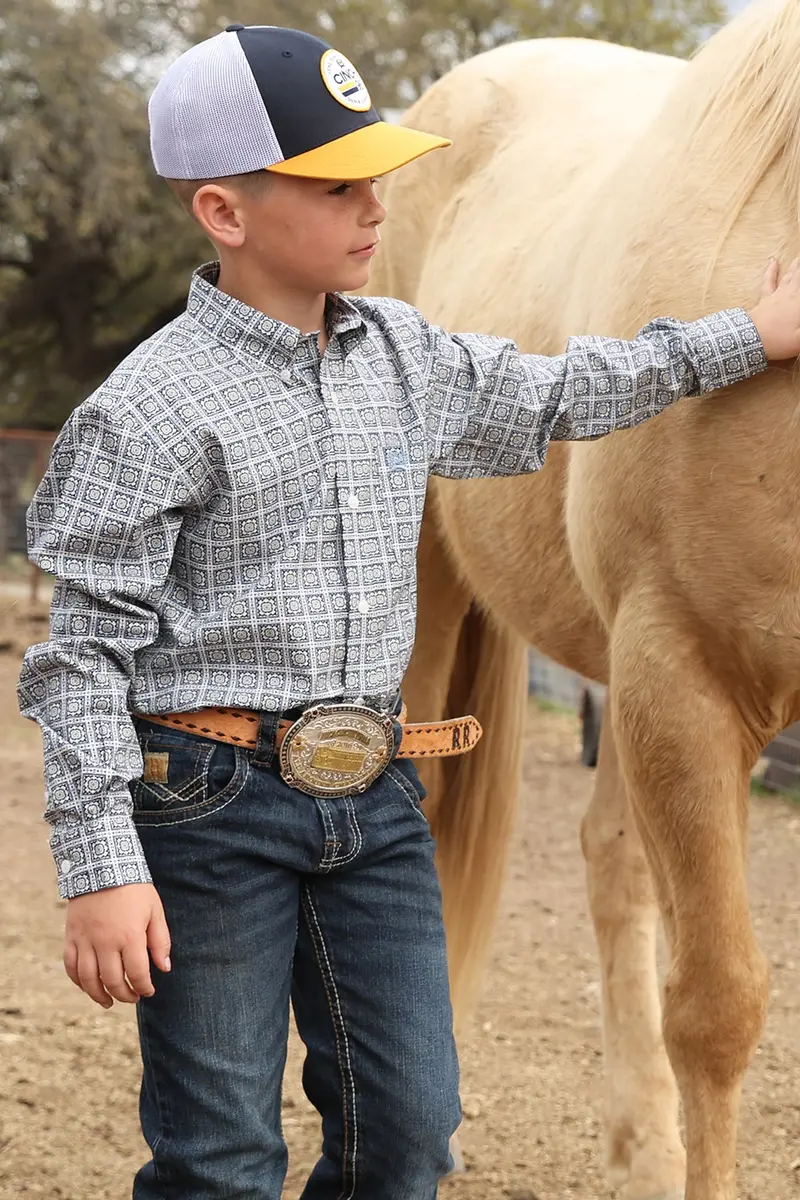 Kids Cinch Geometric Print Long Sleeve Shirt - Mtw7060413 1