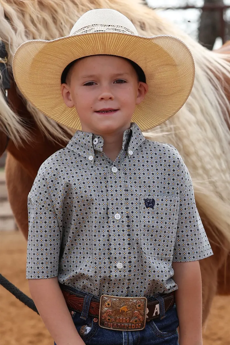 Kids Cinch Geometric Print Short Sleeve Shirt - Mtw7140039 1