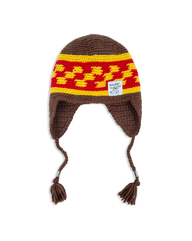 Knitted Earflap Brown Beanie 1