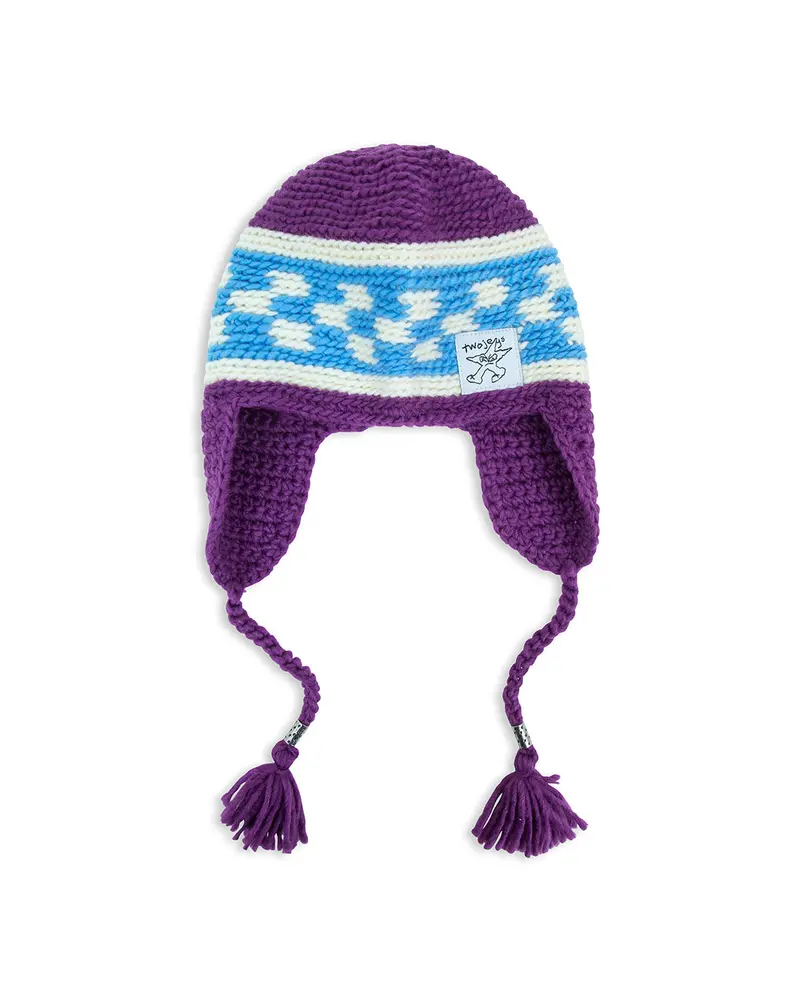 Knitted Earflap Purple Beanie 1
