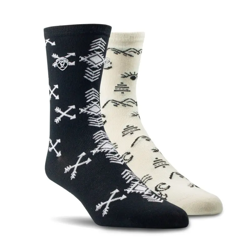 Ladies Ariat Western Doodle Crew Socks 2 Pack - 10073217 1