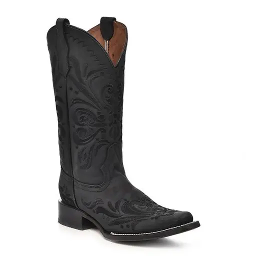 Ladies Black Embroidery Square Toe Western Boot - L5464 1