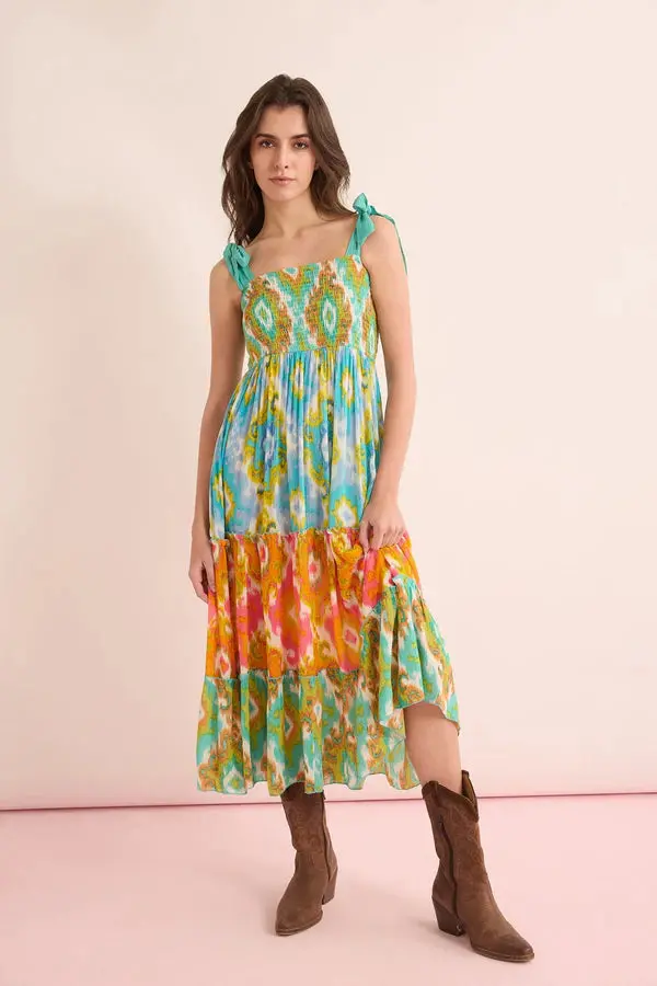 Ladies Bohera Jade Geometric Drop Waist Dress - Bse-11180 1