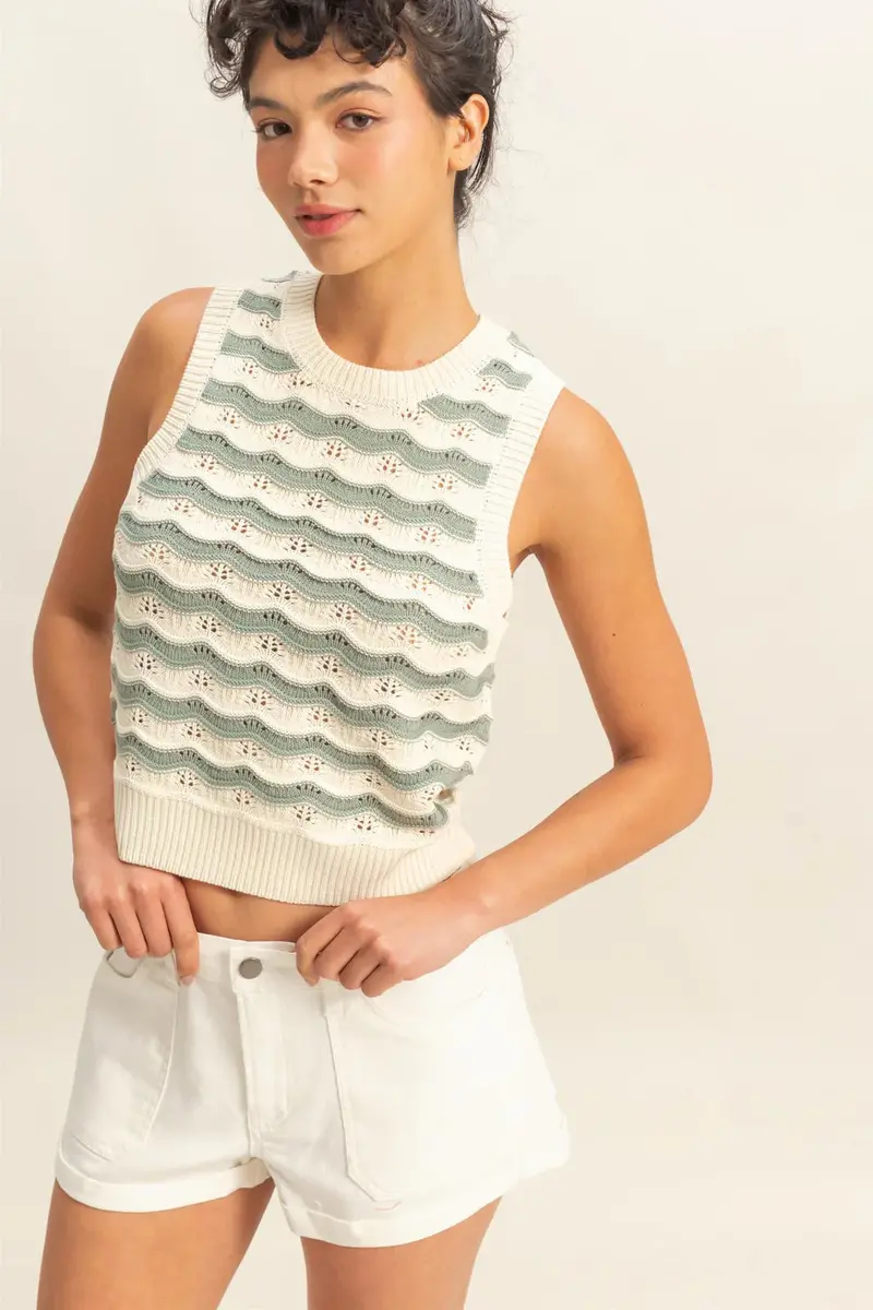Ladies Double Zero Wavy Pattern Knit Sleeveless Top - Dz25a959 1