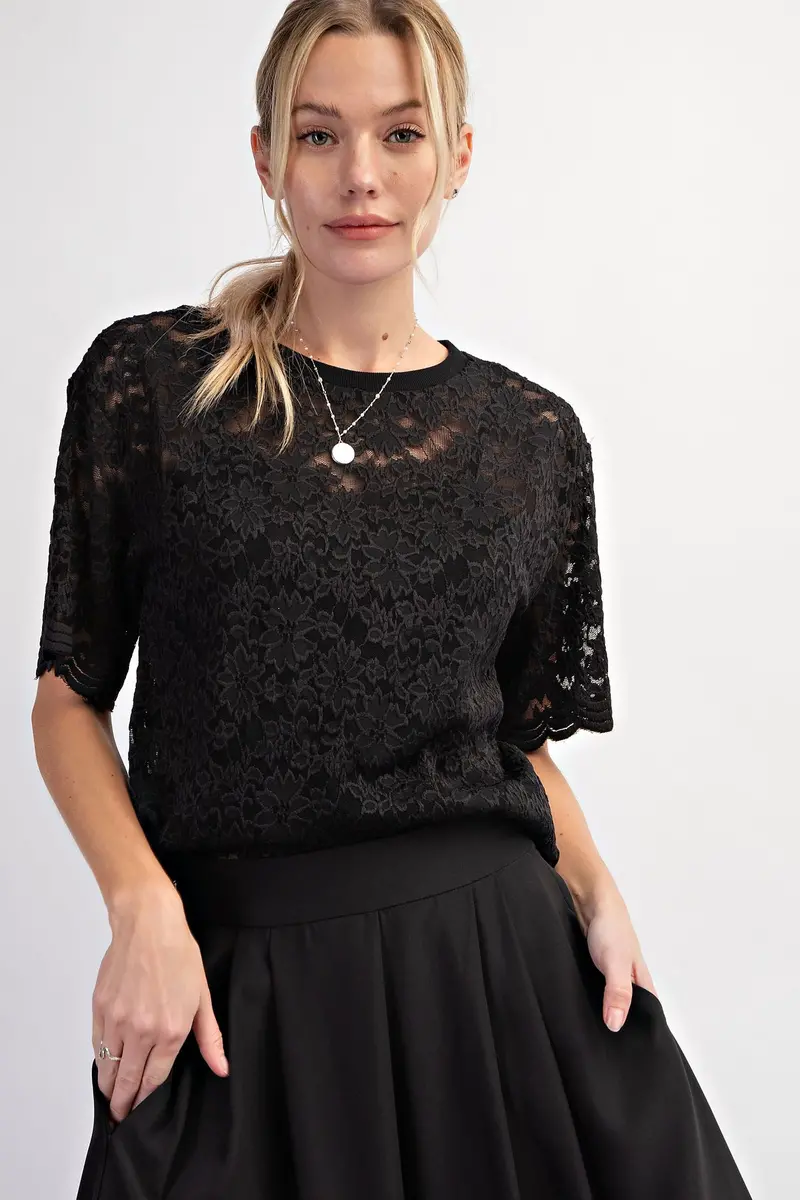 Ladies Easel Black Lace Top - Et70359 1