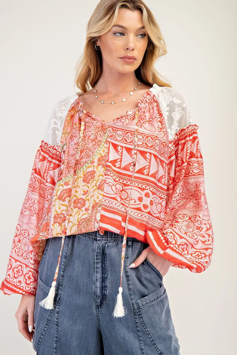 Ladies Easel Print Mix Loose Blouse - Et25952- Final Sale 1