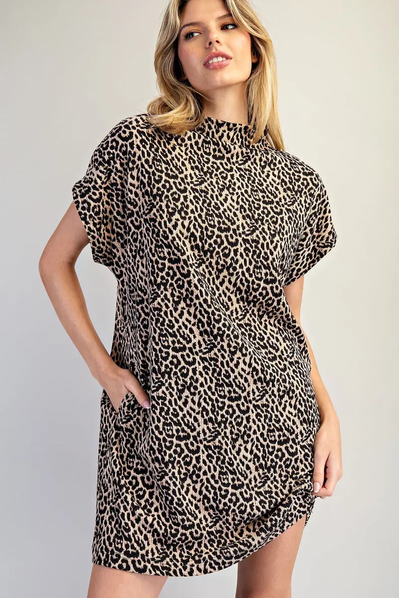 Ladies Eesome Leopard Print Mock Neck Mini Dress - Dk16034 1