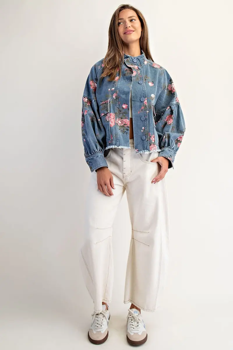 Ladies Eesome Mineral Washed Floral Printed Jacket - Jh15157 1