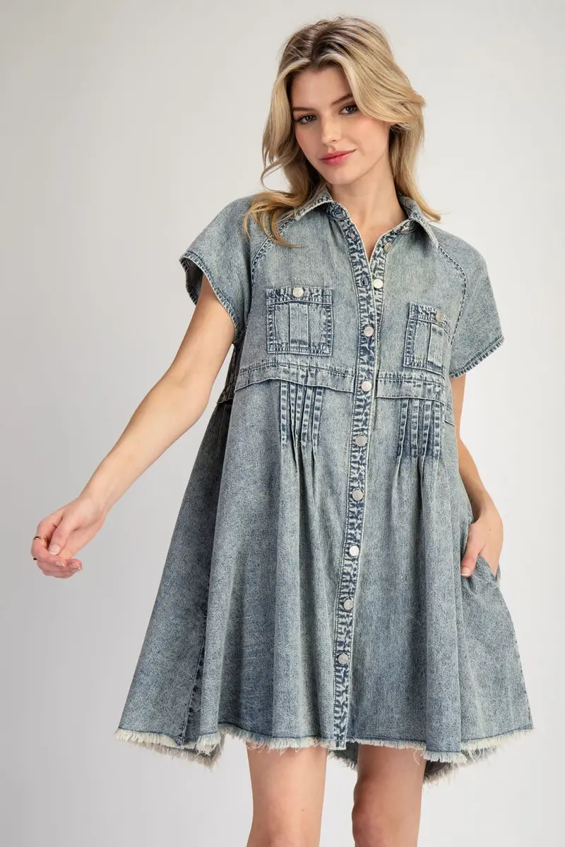Ladies Eesome Mineral Washed Mini Dress - Dh12093 1