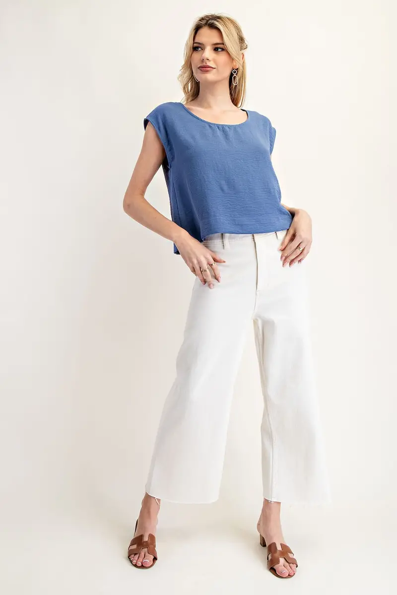 Ladies Eesome Solid Cap Sleeve Crinkle Top - Pk9693 1