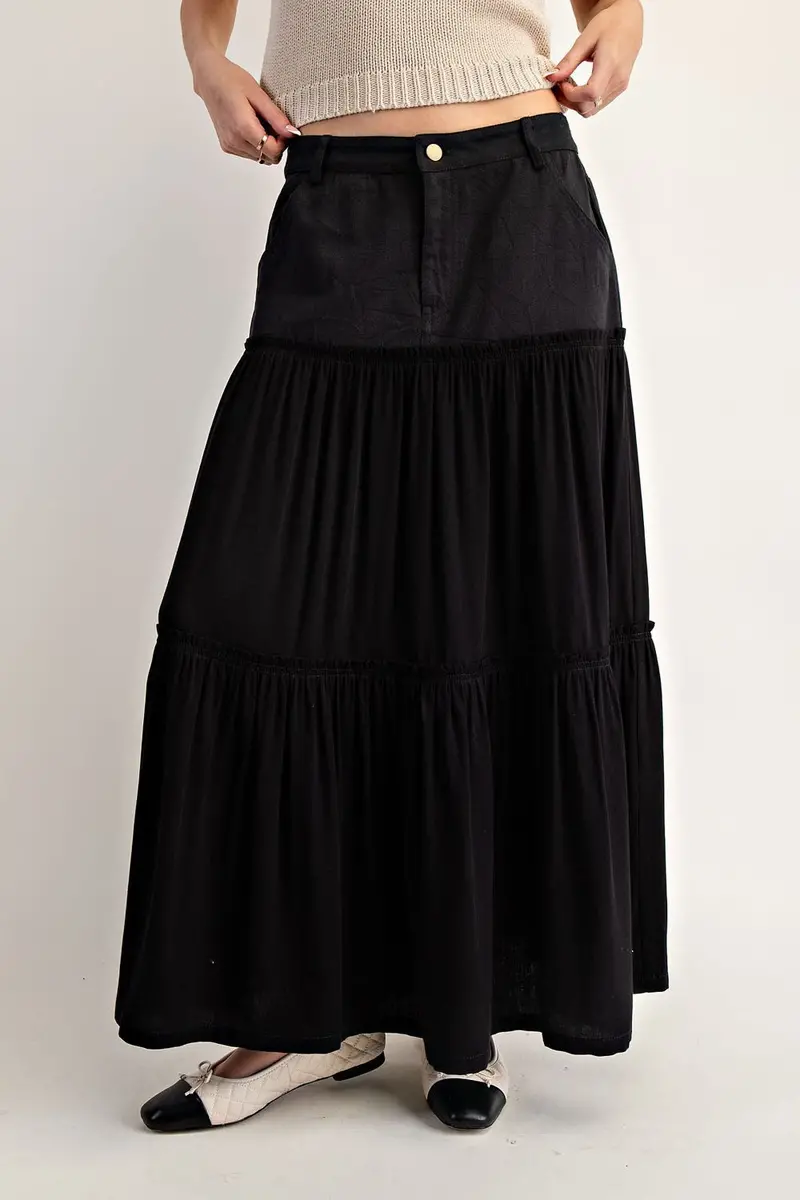 Ladies Eesome Utility Waist Contrast Tiered Maxi Skirt - Sks14041 1