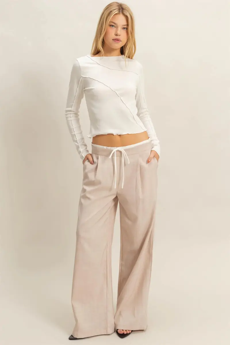 Ladies Hyfve Asymmetrical Raw Edge Knit Long Sleeve Top - Hf25f358offwhite 1