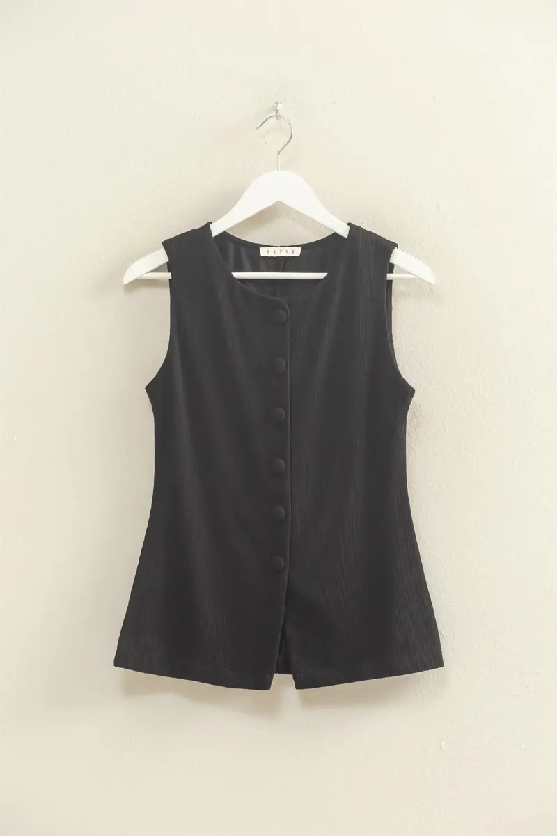 Ladies Hyfve Buttoned Ribbed Knit Vest Top - Hf25f146 1
