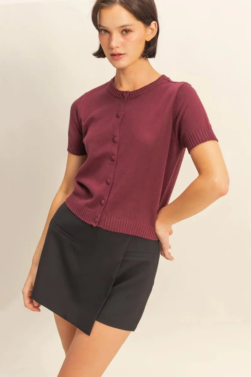 Ladies Hyfve Crew Neck Short Sleeve Buttoned Cardigan - Dz25e499 1
