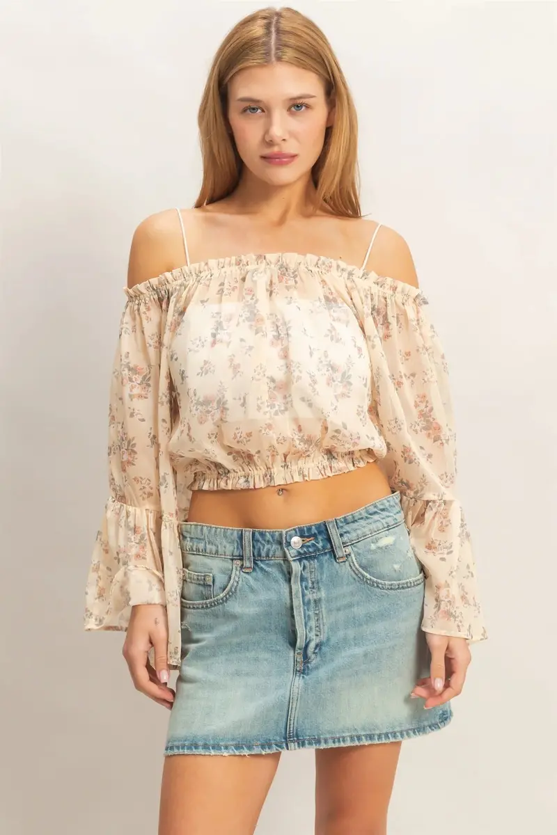 Ladies Hyfve Floral Off Shoulder Top - Hf26e647 1