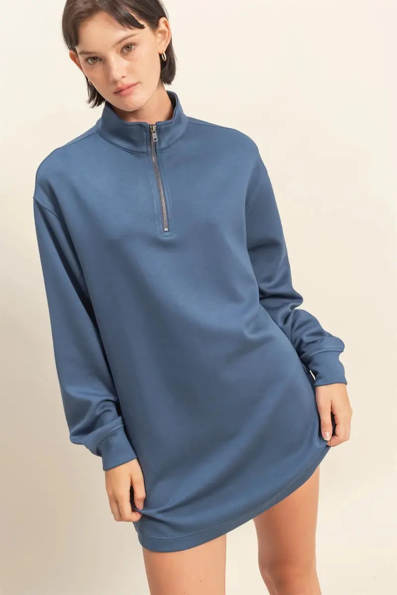 Ladies Hyfve Half Zip Up Long Sleeve Mini Dress - Dz25e240 1