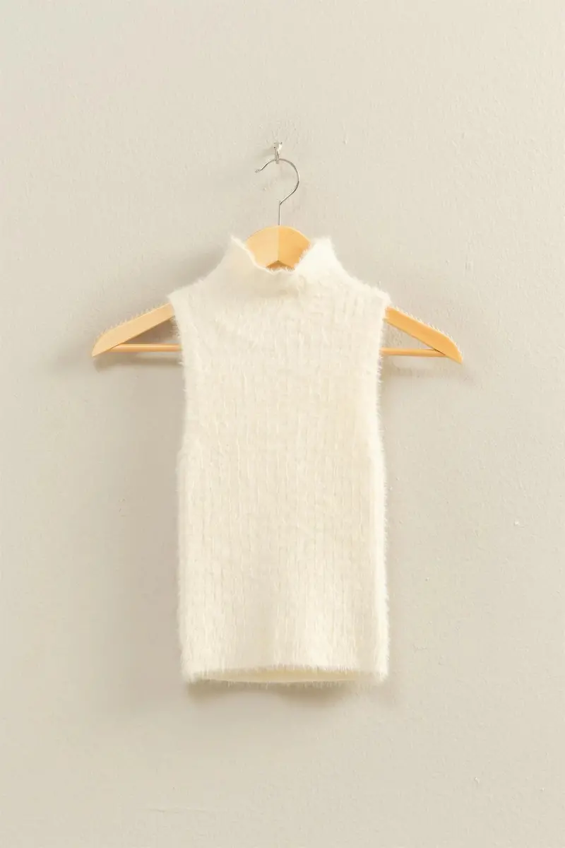 Ladies Hyfve Off White Ribbed Sleeveless High Neck Knit Top - Dz25f113 1