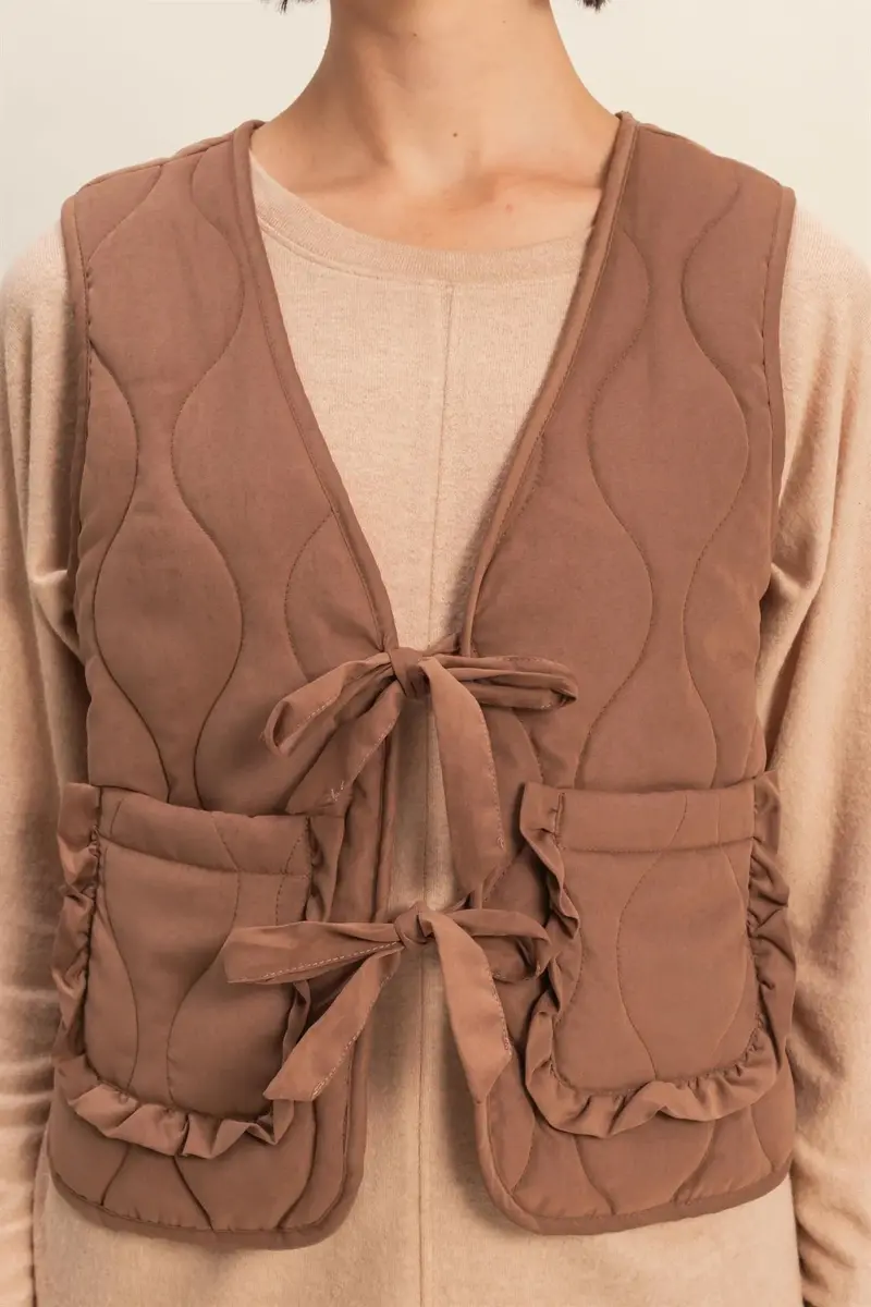 Ladies Hyfve Quilted Vest With Tie-Front And Patch Pockets - Dz25f480 1