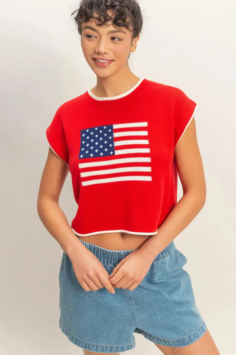 Ladies Hyfve Rolled Hem Sleeveless Flag Graphic Top - Dz26c135 1