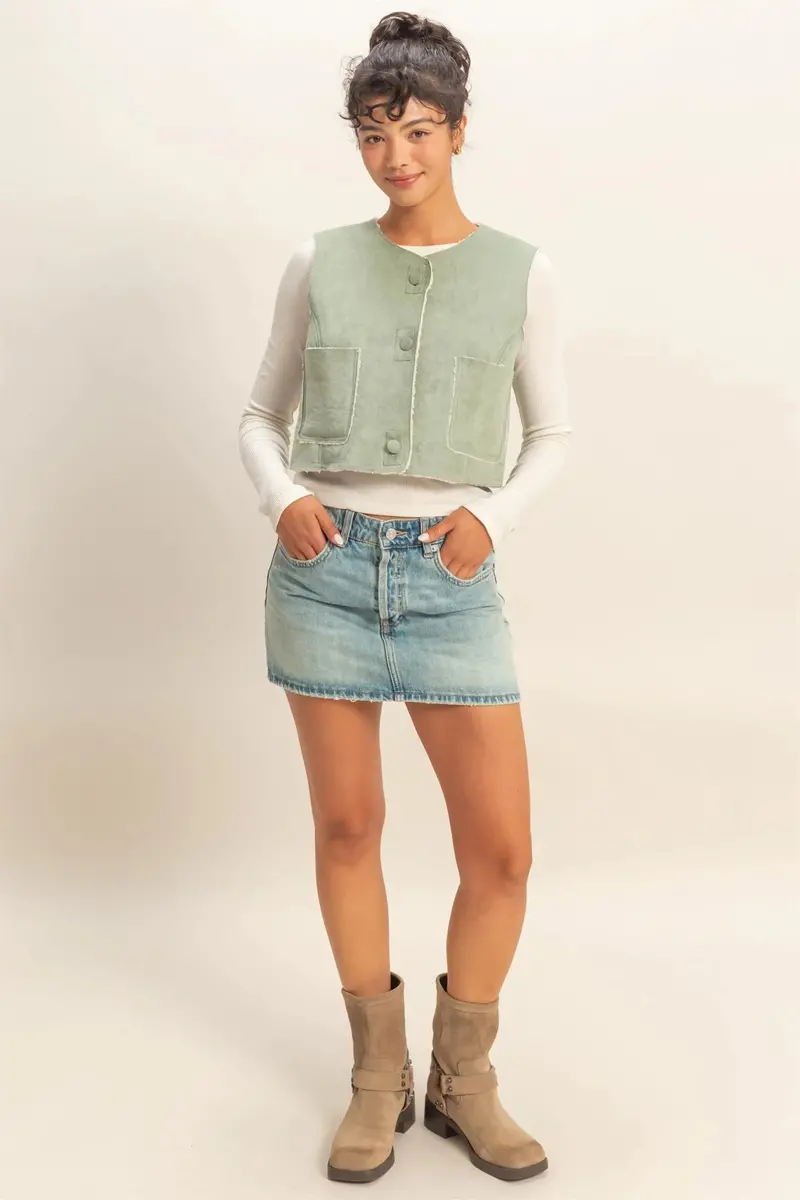 Ladies Hyfve Suede Cropped Vest With Pockets - Dz25e607 1