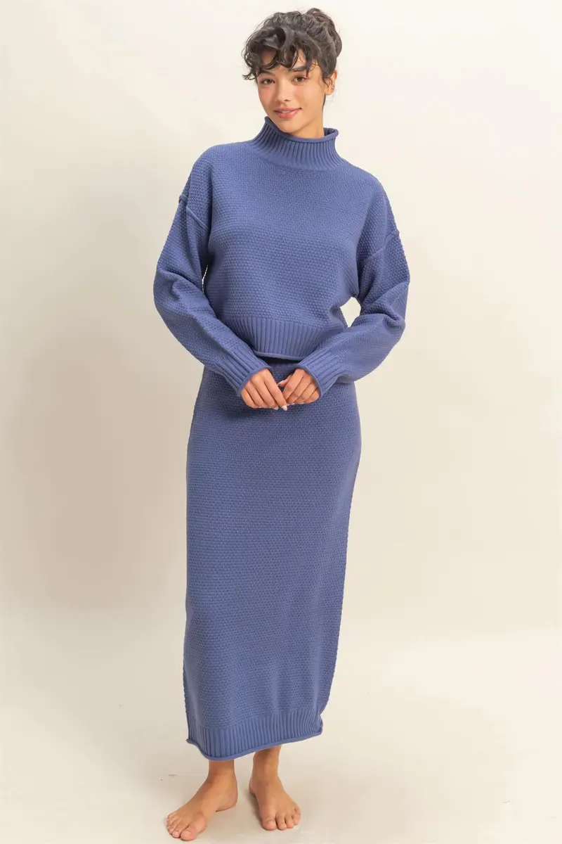 Ladies Hyfve Textured High Neck Sweater & Skirt Set - Dz25e134 1