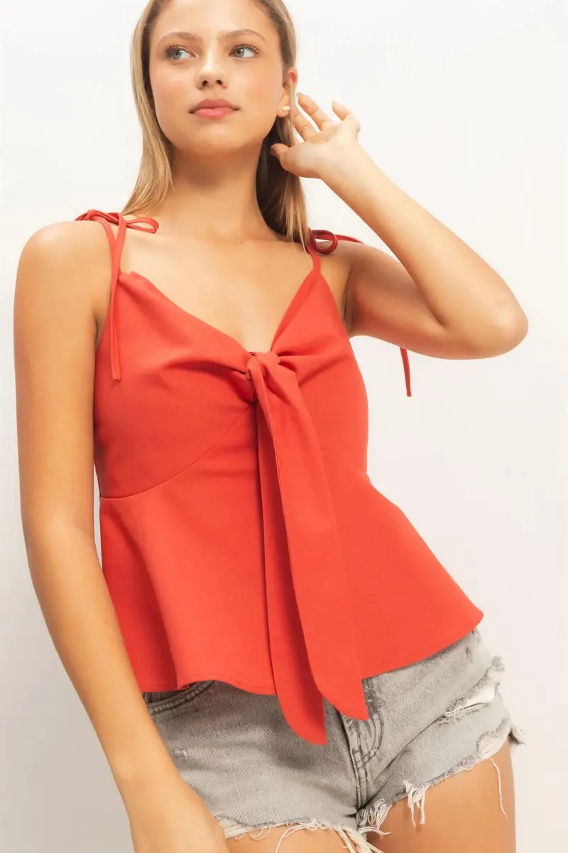 Ladies Hyfve Tie Front Spaghetti Strap Top - Hf26a339 1