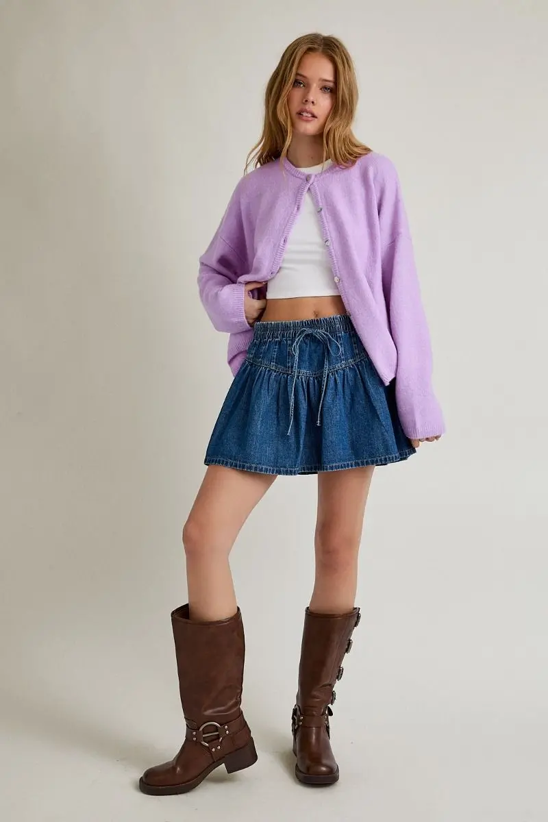 Ladies Le Lis Pleated Denim Mini Skirt - Is6025 1