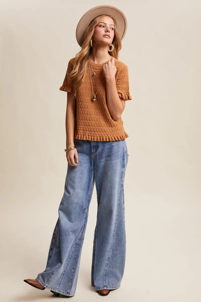 Ladies Listicle Ruffle Hem Textured Knit Top - Lsw1031 1