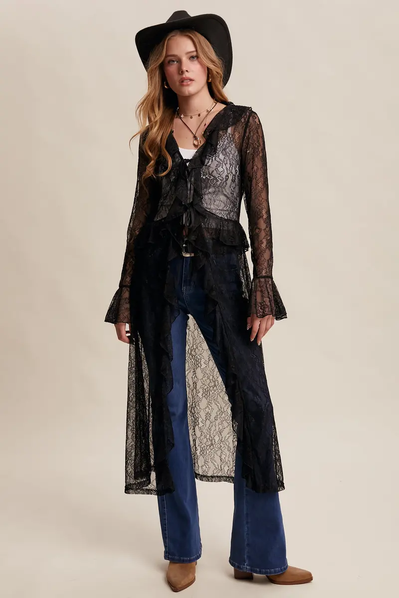 Ladies Listicle Sheer Lace Ruffle Duster - Lj0259 1