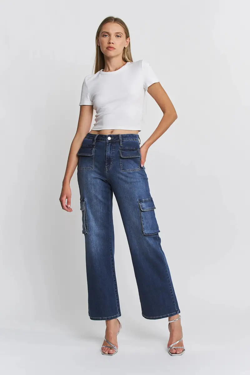 Ladies Mica Denim High Rise Wide Leg Cargo - Mtt-R3606 1